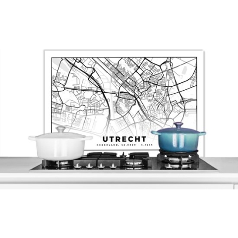 Spatscherm Keuken - Kookplaat Achterwand - Spatwand Fornuis - 90x60 cm - Kaart - Utrecht - Nederland - Aluminium - Wanddecoratie - Muurbeschermer - Hittebestendig