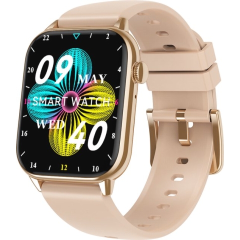 Belesy® HIMALAYA - Smartwatch Heren – Smartwatch Dames - Horloge – Stappenteller – Calorieën - Hartslag – Sporten - Je eigen foto als wijzerplaat - Kleurenscherm - Full Touch - Bluetooth Bellen – Goud – Silicone – Roze - Moederdag