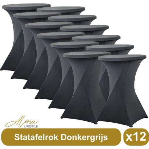 Statafelrok donkergrijs 80 cm - per 12 - partytafel - Alora tafelrok voor statafel - Statafelhoes - Bruiloft - Cocktailparty - Stretch Rok - Set van 12