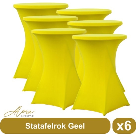 Statafelrok geel 80 cm - per 6 - partytafel - Alora tafelrok voor statafel - Statafelhoes - Bruiloft - Cocktailparty - Stretch Rok - Set van 6