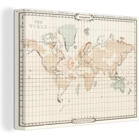 Canvas Wereldkaart - 160x120 - Wanddecoratie Wereldkaart - Vintage - Minimalisme