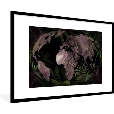 Fotolijst incl. Poster - Wereldkaart - Paars - Goud - 120x80 cm - Posterlijst