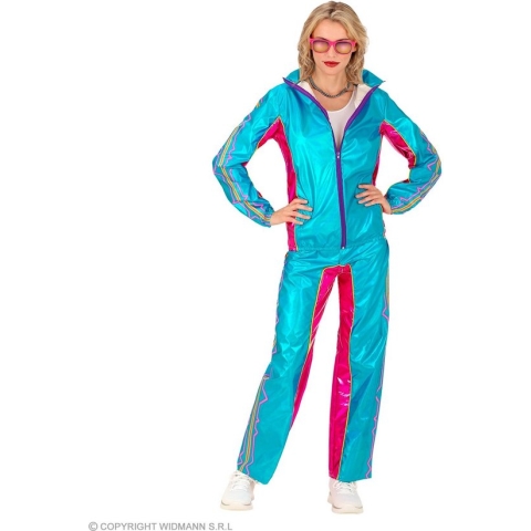 Widmann - Grappig & Fout Kostuum - Rave Op Soundwaves Retro Trainingspak Blauw Kostuum - Blauw - Small - Carnavalskleding - Verkleedkleding