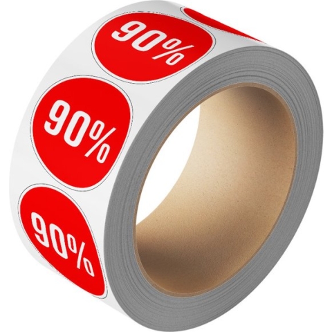Korting sticker 90% op rol 30 mm - 800 per rol