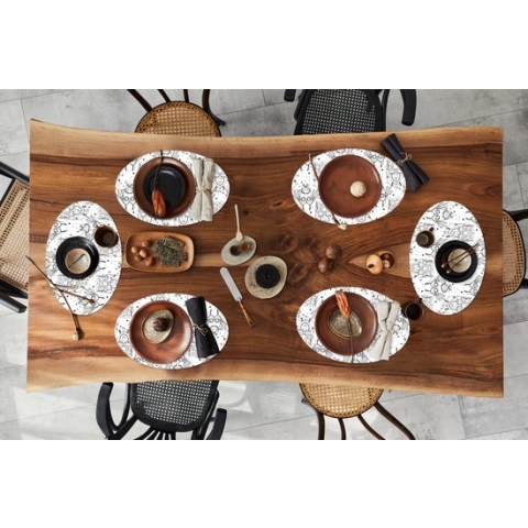Placemats ovaal - Onderleggers - Ovale placemats - Inca - Maskers - Patroon - Zwart-wit - 6 stuks