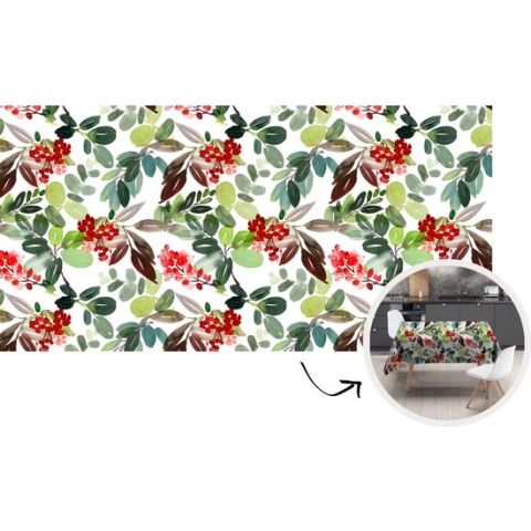 Tafelkleed - Tafellaken - 260x130 cm - Planten - Waterverf - Bessen - Binnen en Buiten