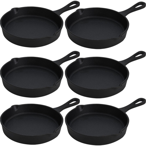 Serveerpan met steel - 6 stuks - gietijzer - diameter 14 cm