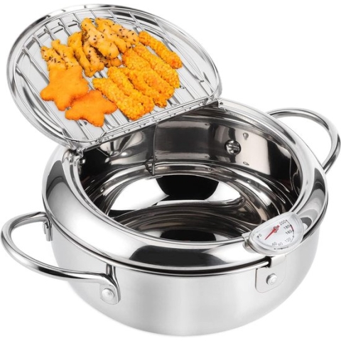 RVS Frituurpan, Janpanese stijl Tempura Fryer Pot met frituurthermometer en deksels (S)
