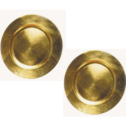 Set van 12x stuks ronde diner onderborden goud van kunststof 33 cm
