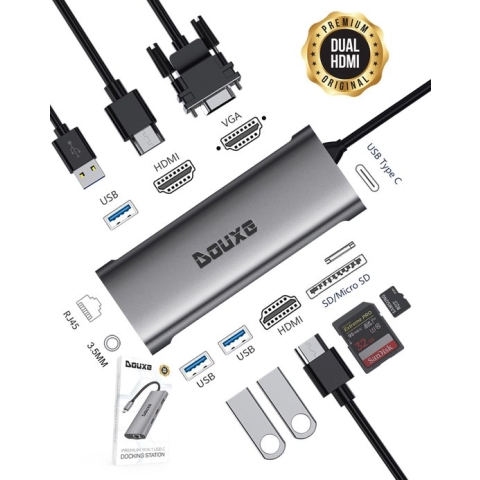 Premium Smart USB-C Hub - 11 in 1 USB-C Docking station - Alles-in-één Dockingstation - Douxe