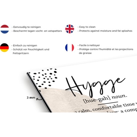 Spatscherm Keuken - Kookplaat Achterwand - Spatwand Fornuis - 120x60 cm - Woordenboek - Hygge - Quotes - Aluminium - Wanddecoratie - Muurbeschermer - Hittebestendig