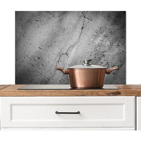 Spatscherm Keuken - Kookplaat Achterwand - Spatwand Fornuis - 90x60 cm - Beton - Grijs - Ruig - Industrieel - Vintage - Aluminium - Wanddecoratie - Muurbeschermer - Hittebestendig