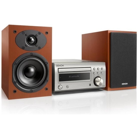 Denon - D-M41 - Mini HiFi-systeem met CD, FM/AM-Tuner, 30 Watt per Kanaal en Bluetooth - Zilver/Cherry Wood