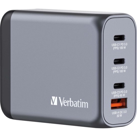 Verbatim GNC-100 GaN Oplader 4 Poorten 100W USB A/C