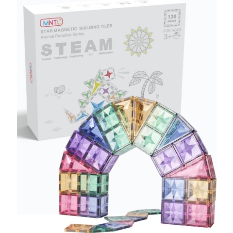 MNTL Magnetic Tiles - Magnetische Bouwstenen 120 stuks PASTEL - Magnetisch Speelgoed - Combineer Met Andere Merken - Open Einde - Montessori Speelgoed
