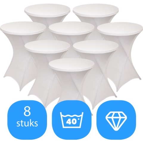 Statafelrok Wit x 8 – ∅80-85 x 110 cm – Statafelhoes Stretch 8 Stuks – Tafelhoezen voor Statafel Sta Tafel Hoes | Staantafelhoes - Geschikt voor Horeca Evenementen | Cocktailparty | Trouwerij