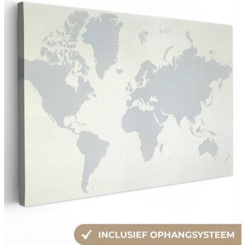 Canvas Wereldkaart - 140x90 - Wanddecoratie Wereldkaart - Topografie - Grijs