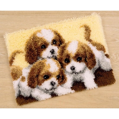 Knooptapijt kit 3 Pups - Vervaco - PN-0147227