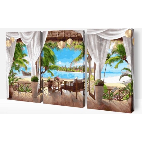 Schilderen Op Nummer Volwassenen DIY Paint By Number Compleet Hobby Pakket op Frame met Vernis - ®Arty Bee - Paradise View - 3x40x50cm
