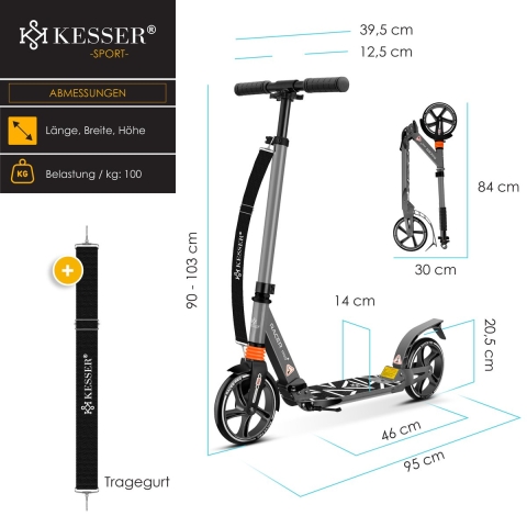 KESSER® Stuntstep voor Volwassenen en Kinderen - Step Opvouwbaar en Verstelbaar in Hoogte - Kinderstep Aluminium - Grijs