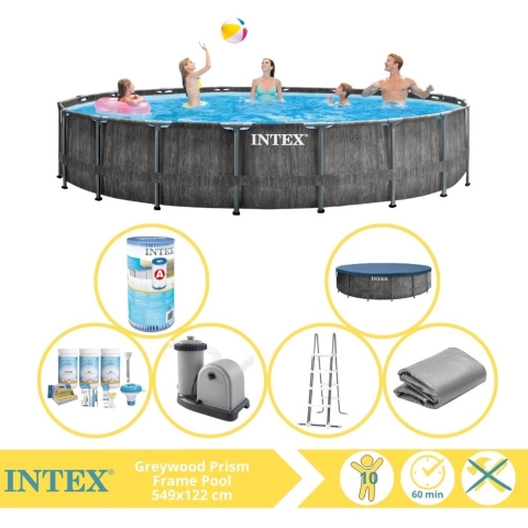 Intex Prism Frame Greywood Zwembad - Opzetzwembad - 549x122 cm - Inclusief Onderhoudspakket en Filter