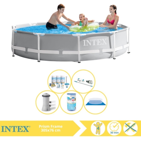 Intex Prism Frame Zwembad - Opzetzwembad - 305x76 cm - Inclusief Onderhoudspakket, Filter, Grondzeil en Stofzuiger