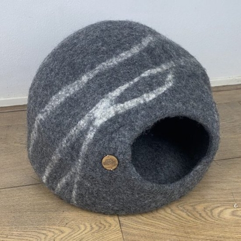 Cat cave kattenmand donkergrijs gestreept - Snoozycave