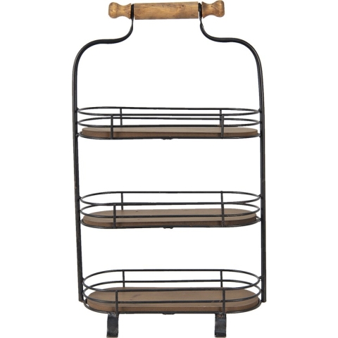 Clayre & Eef Etagère 3 laags 51 cm Zwart Bruin Ijzer Hout Ovaal