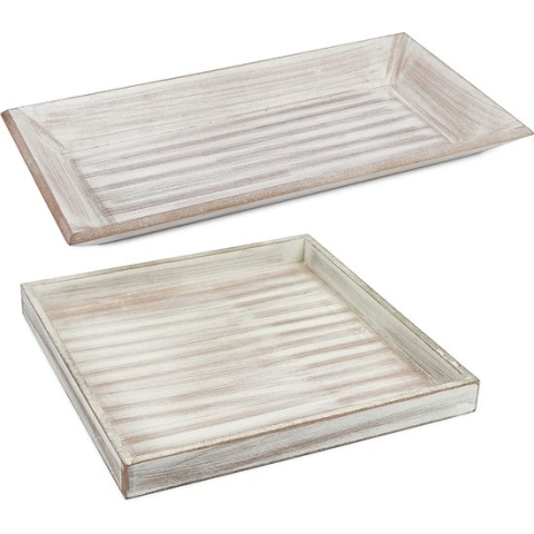 COM-FOUR® 2-delige houten dienbladen set - Vintage houten dienblad in twee ontwerpen - Dienblad met rustieke uitstraling - Grote decoratieve dienbladen (02 stuks - vierkante/rechthoekige tablet)