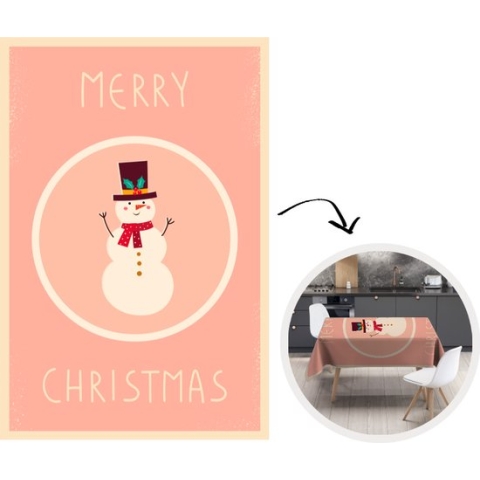 Kerst Tafelkleed - Kerstmis Decoratie - Tafellaken - Sneeuwpop - Quotes - Kerst - Merry christmas - Roze - Winter - 180x260 cm - Kerstmis Versiering