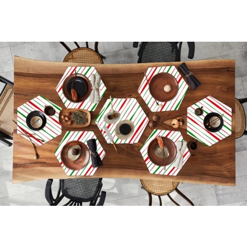 Placemats hexagon - Onderleggers placemats - Placemat zeshoek - Patronen - Kerst - Strepen - 10 stuks - Kerst - Cadeau - Kerstcadeau voor mannen, vrouwen en kinderen