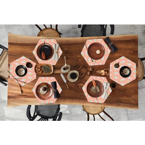 Placemats hexagon - Onderleggers placemats - Placemat zeshoek - Bloemen - Ruiten - Patroon - 6 stuks