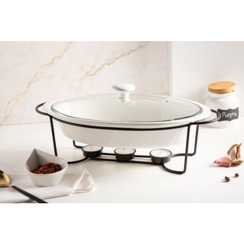 Altom chafing dish en warmhoudbak van porselein ovaal 1.4L zwart / wit