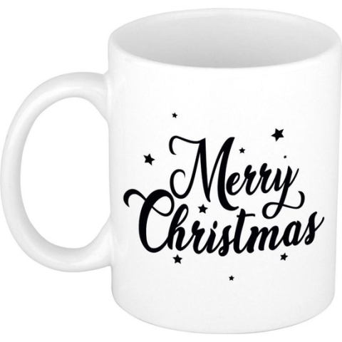 Set van 10x stuks merry Christmas met sterren cadeau kerstmokken 300 ml