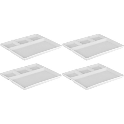 Svenska Living Fonduebord/gourmetbord - 12x - porselein - wit - 23 x 18 cm - 4 vakken