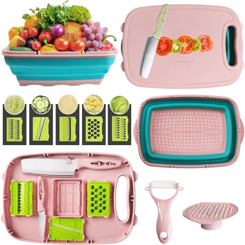 Multifunctionele snijplank, 9-in-1 opvouwbare snijplank, snijplankenset met groentesnijder, draagbare afvoermand voor camperaccessoires, outdoor, festivals