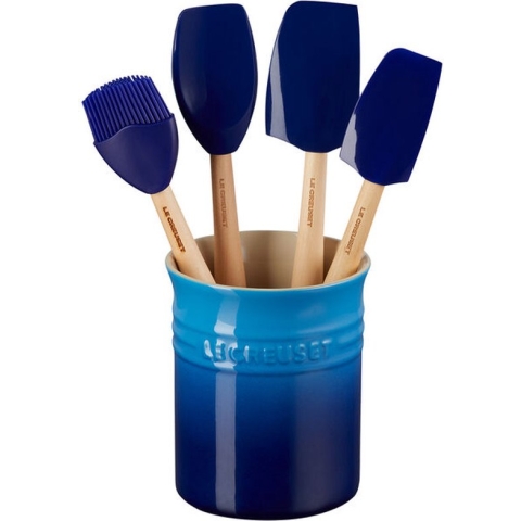 Le Creuset aardewerken spatelpot met 4 premium spatels - azure