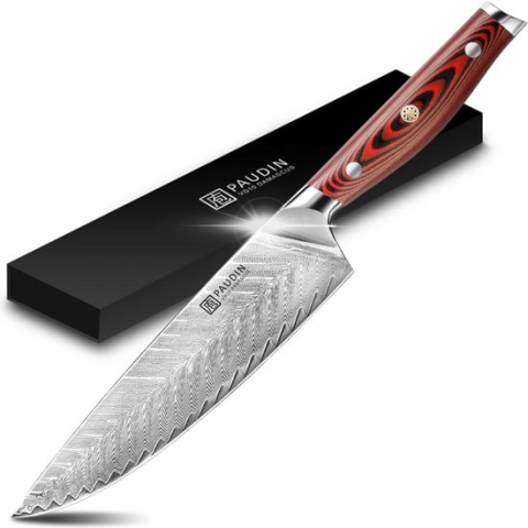 PAUDIN P1 Professioneel Koksmes 20cm - Keukenmes - Echt Damascus Staal