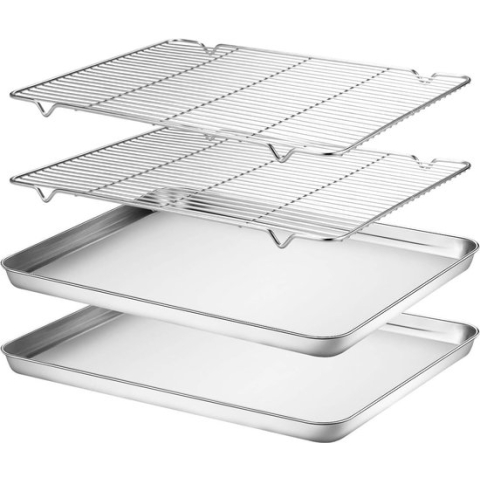 Baking Tray with Cooling Rack, Stainless Steel Large Oven Tray, Cake Tray and Cake Rack Set, 40.5 x 30.5 x 2.5 cm, Rectangular Oven Tray, Roasting Serving for Baking/Roasting/Serving, Dishwasher Safe