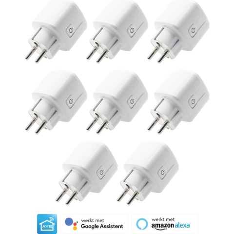 AyeWay Slimme Stekker met Energiemeter - Smart Plug - WiFi Stopcontact - Werkt met Google Home & Alexa - iOS & Android - 8 Stuks
