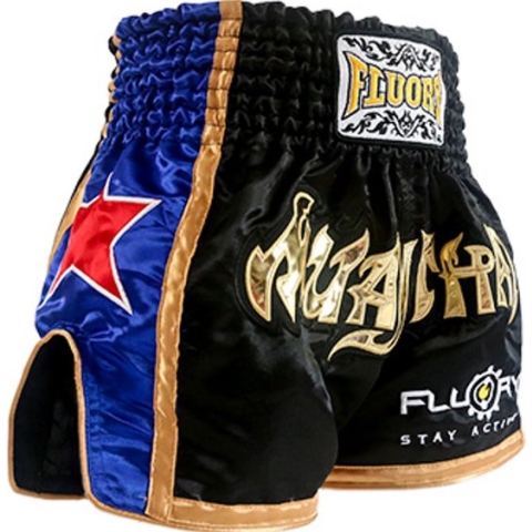 Fluory Muay Thai Short Kickboks Broek Zwart MTSF08 maat XL