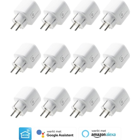 AyeWay Slimme Stekker met Energiemeter - Smart Plug - WiFi Stopcontact - Werkt met Google Home & Alexa - iOS & Android - 12 Stuks