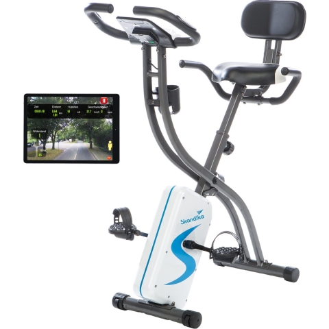Skandika Foldaway X-2000 Hometrainer Fiets – Hometrainers - Fitnessbike – Hometrainer fiets inklapbaar – X-Bike F-Bike Fitness fiets opvouwbaar met handpulssensoren, LCD display, 130 kg max. Gebruikersgewicht - wit