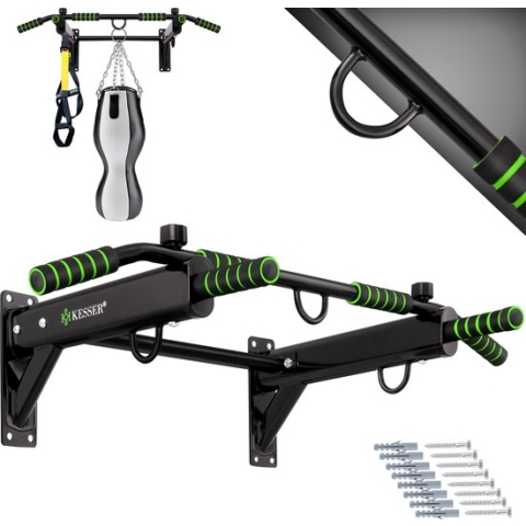 KESSER® Pull up bar Station voor Thuis Sporten - Optrekstang muur inclusief Power Ropes - Fitness Krachttraining Wandmontage - Groen
