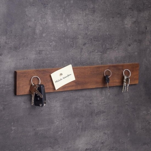Sleutelplank van hout, magnetisch, sleutelrek, magnetische messenlijst, wanddecoratie van hout, handgemaakt in Beieren, sleutelhanger thuis, sleutelhouder (walnoot, 45 cm)