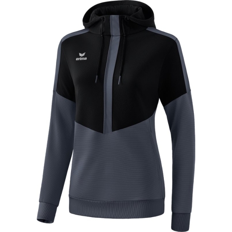 Erima Squad Sweatshirt Met Capuchon Dames Zwart-Slate Grijs Maat 36