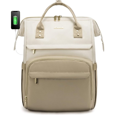 Laptoptas 15.6 inch - Beige - USB-oplaadpoort - 30 x 15 x 41 - Waterdichte rugtas - Rugzak voor volwassenen