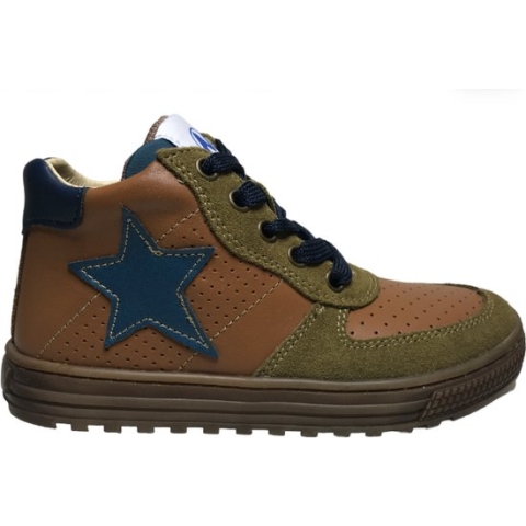 Naturino Hess High - mt 32 - veter rits petrol ster lederen hoge sneakers - Cognac kaki