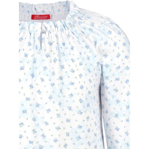 Exclusief Luxueus Kinder nachtkleding Luxe mooi zacht blauwe Girly Nachthemd van Hanssop met verfijnde rand details en luxe hals verwerking, Meisjes nachthemd, zacht blauwe bloem print, maat 116