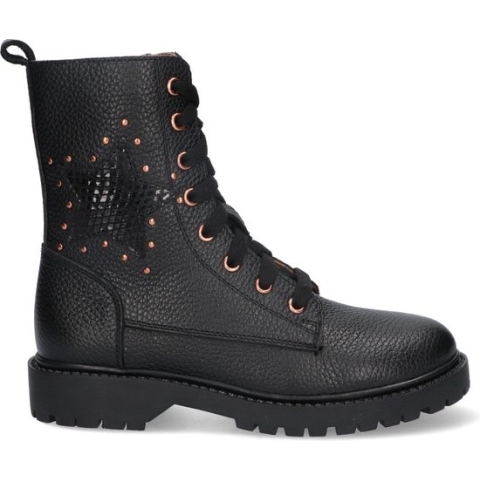 Braqeez 423784-689 Meisjes Veterboots - Zwart - Leer - Veters